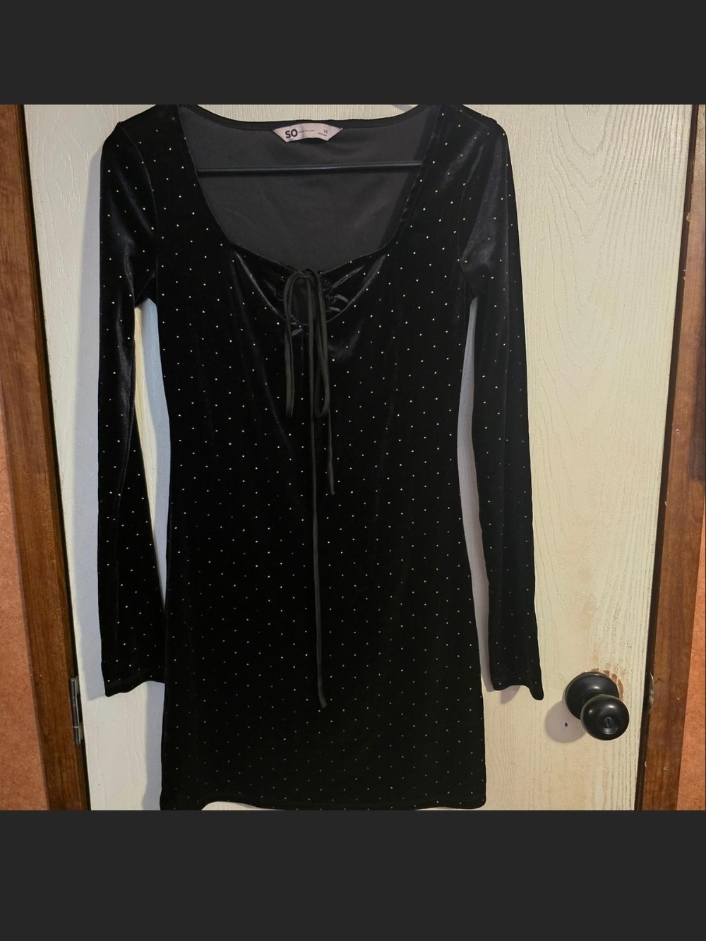 SO Black Velvet Mini Dress with Gold Stud Accents